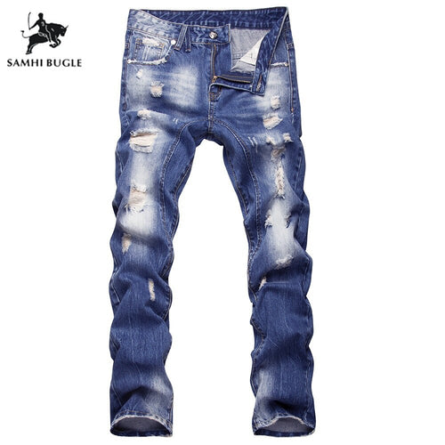 European-style distressed jeans