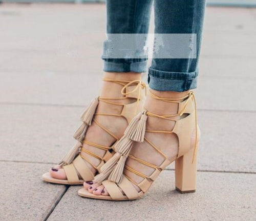 Thick heels cross-tied